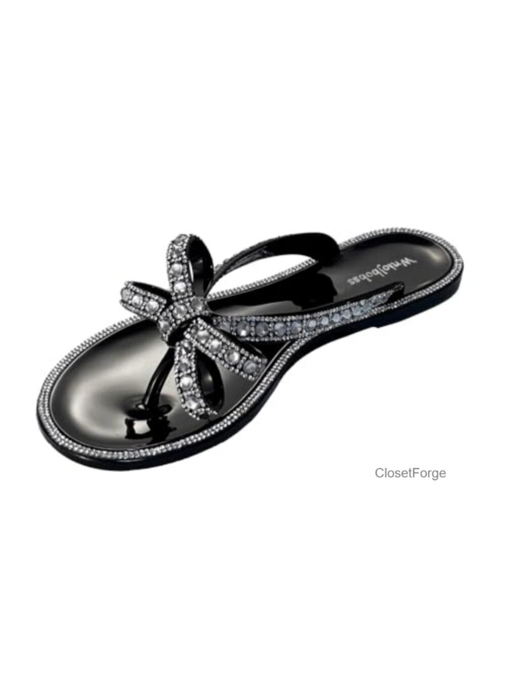 Jelly Flip Flops Crystal Rhinestone Bow Knot Glitter Sandals Flat Women